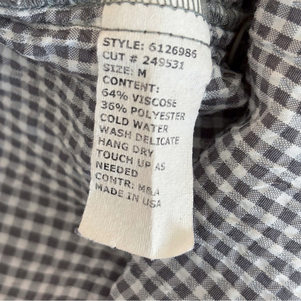 Cut Loose Easy Shirt Crinkle Gingham Medium Button Front Grey - Picture 7 of 7